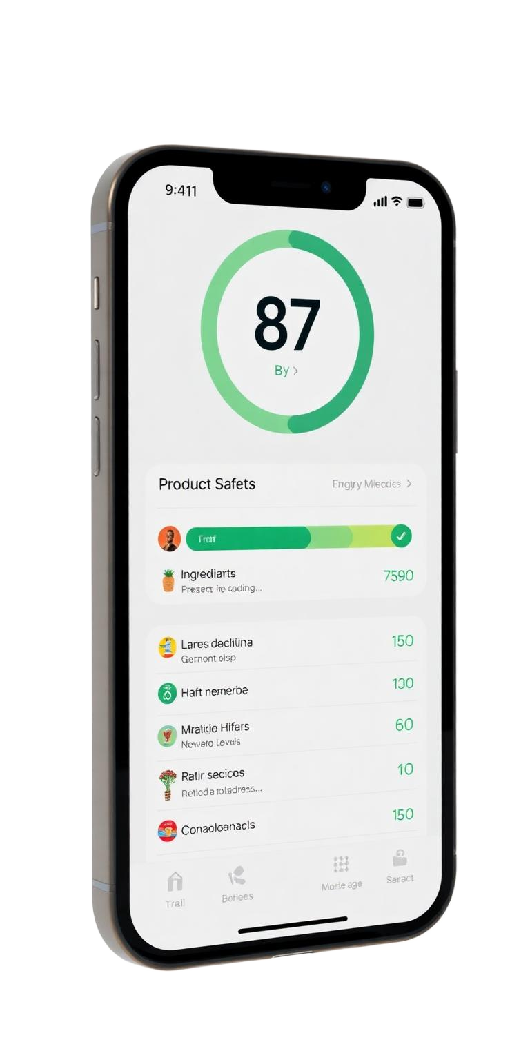 Pura app showing a product safety score